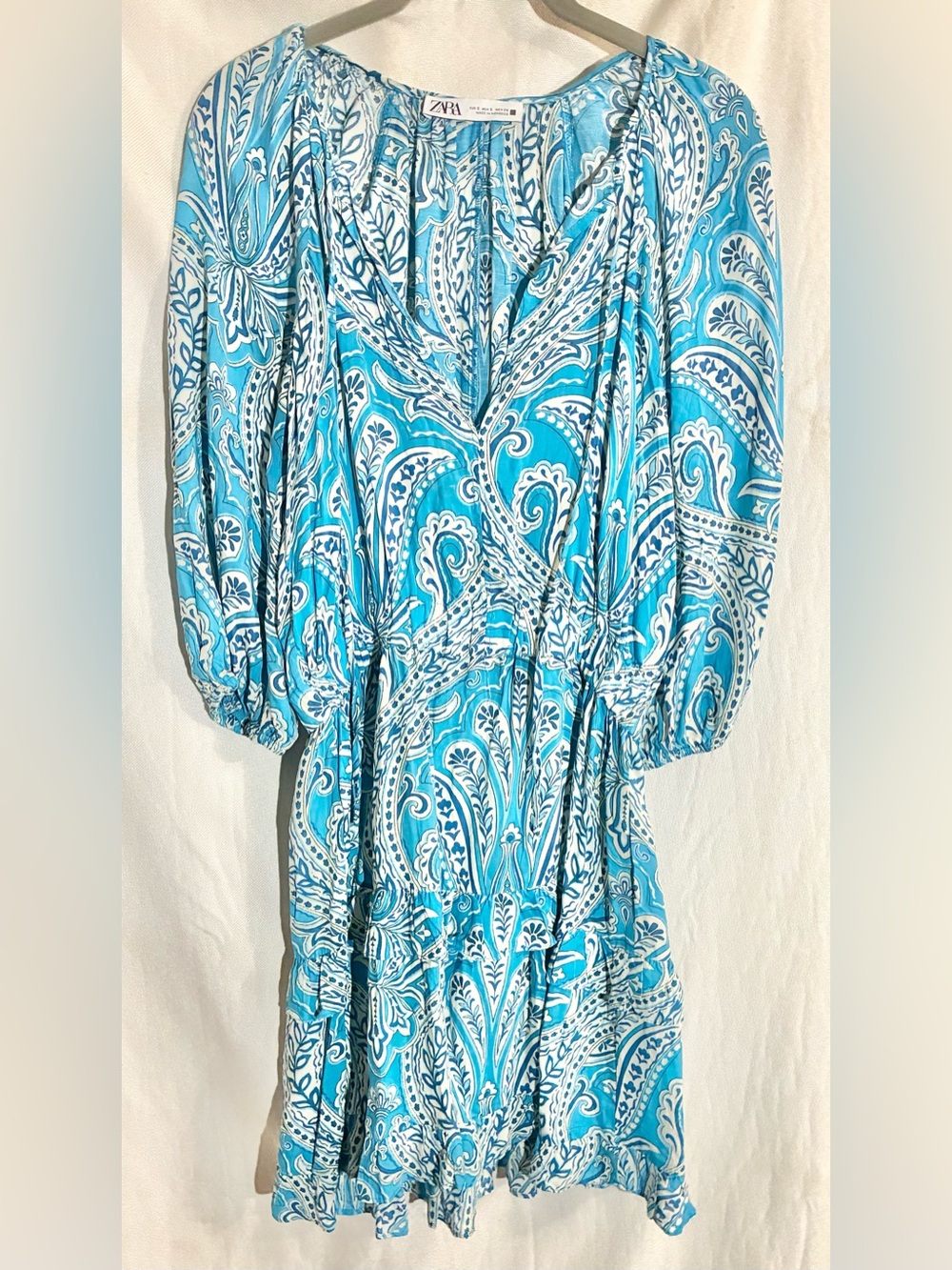 Zara Paisley Dress Sz S Ruffles Balloon Slv Babydoll Peasant Boho Hippie Chic
